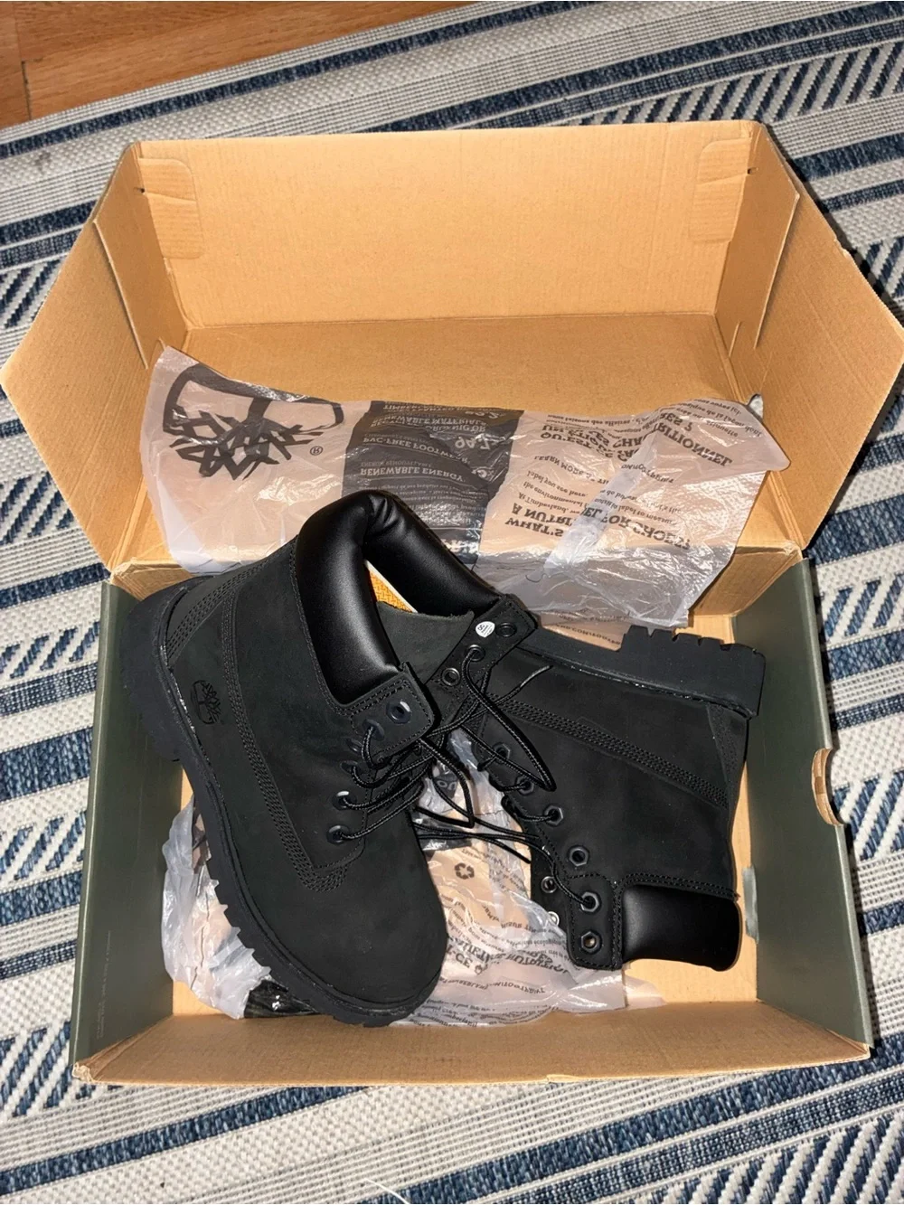 Timberland Youth 4.5 Black Lace-Up Leather Work Boots Worn Once
